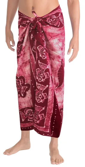La Leela Men's Hawaiian Beach Wrap Sheer Sarong Swimming Bathing Suit Towel Beachwear Swim Pareo Cover up Long 72"X42"  Red 130536