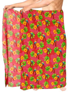 LA LEELA Soft Light Digital Cover Up Hawaiian Mens Wrap Beach 78"X39" Pink 3316 906430