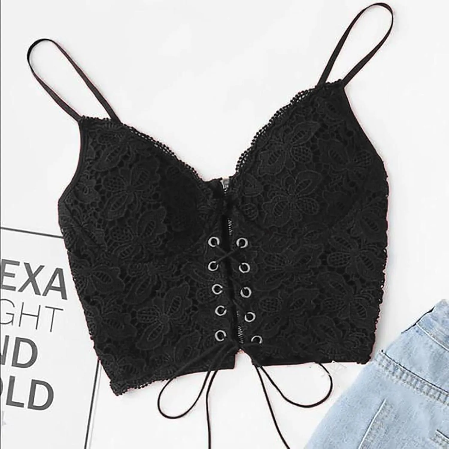 Lace Bralette for Women Sexy Spaghetti Strap Breathable Tank Top V Neck Push up Slim Fit Basic Vest Women Sport Bras
