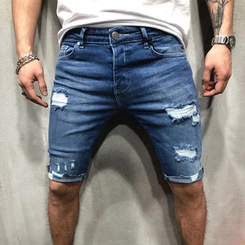 Men Casual Shorts Fashion Jeans Short Pants Destroyed Skinny jeans Ripped Pant Frayed Denim