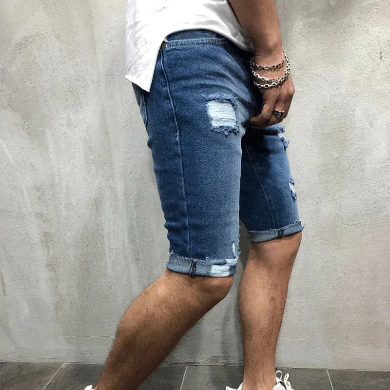 Men Casual Shorts Fashion Jeans Short Pants Destroyed Skinny jeans Ripped Pant Frayed Denim