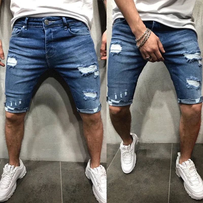 Men Casual Shorts Fashion Jeans Short Pants Destroyed Skinny jeans Ripped Pant Frayed Denim