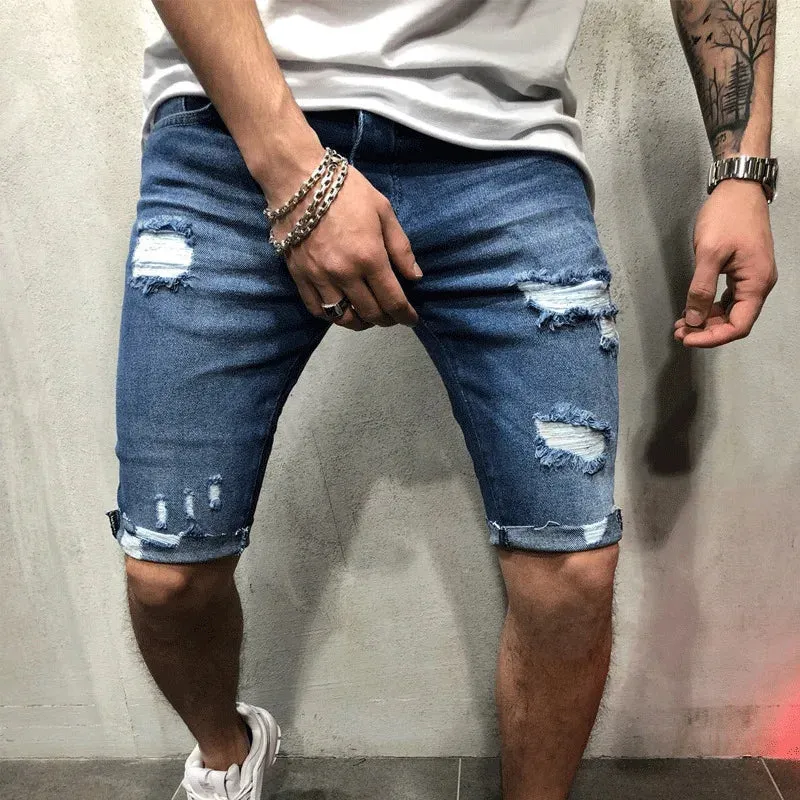 Men Casual Shorts Fashion Jeans Short Pants Destroyed Skinny jeans Ripped Pant Frayed Denim