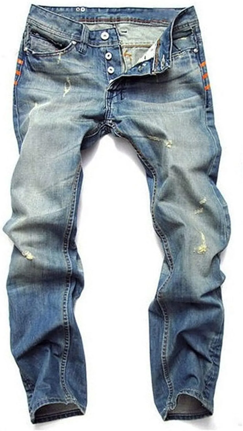 Men's Blue Skinny Jeans Relaxed Straight Fit Jean Stretch Washed Slim Fit Pencil Pants (35,Light Blue)