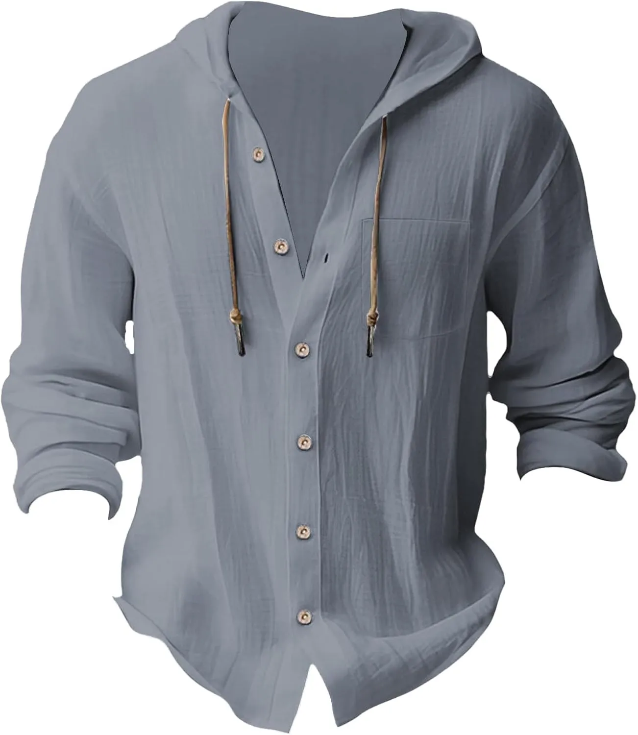 Mens Button Down Linen Hooded Roll-Up Sleeve Tops Summer Casual Hippie Tees Breathable Hawaiian Beach Yoga Shirts