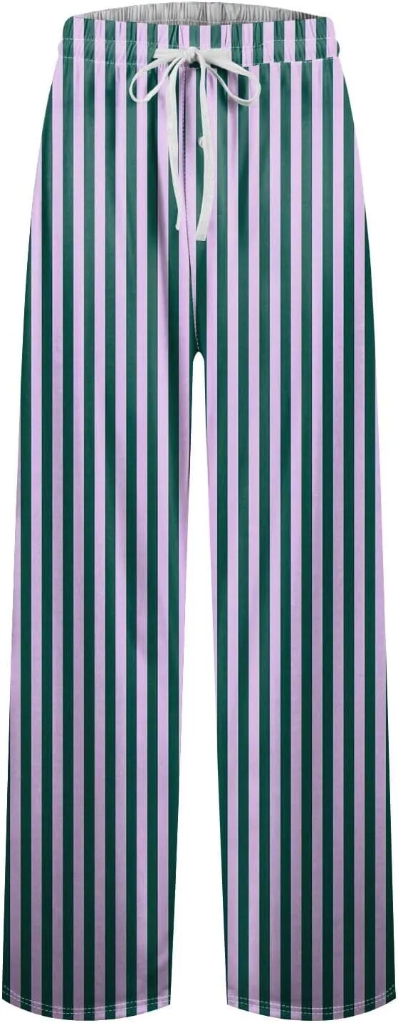 Men's Casual Drawstring Striped Pants Comfy Yoga Jogger Sweatpants 2024 Trendy Elastic Waist Trouser with Pockets