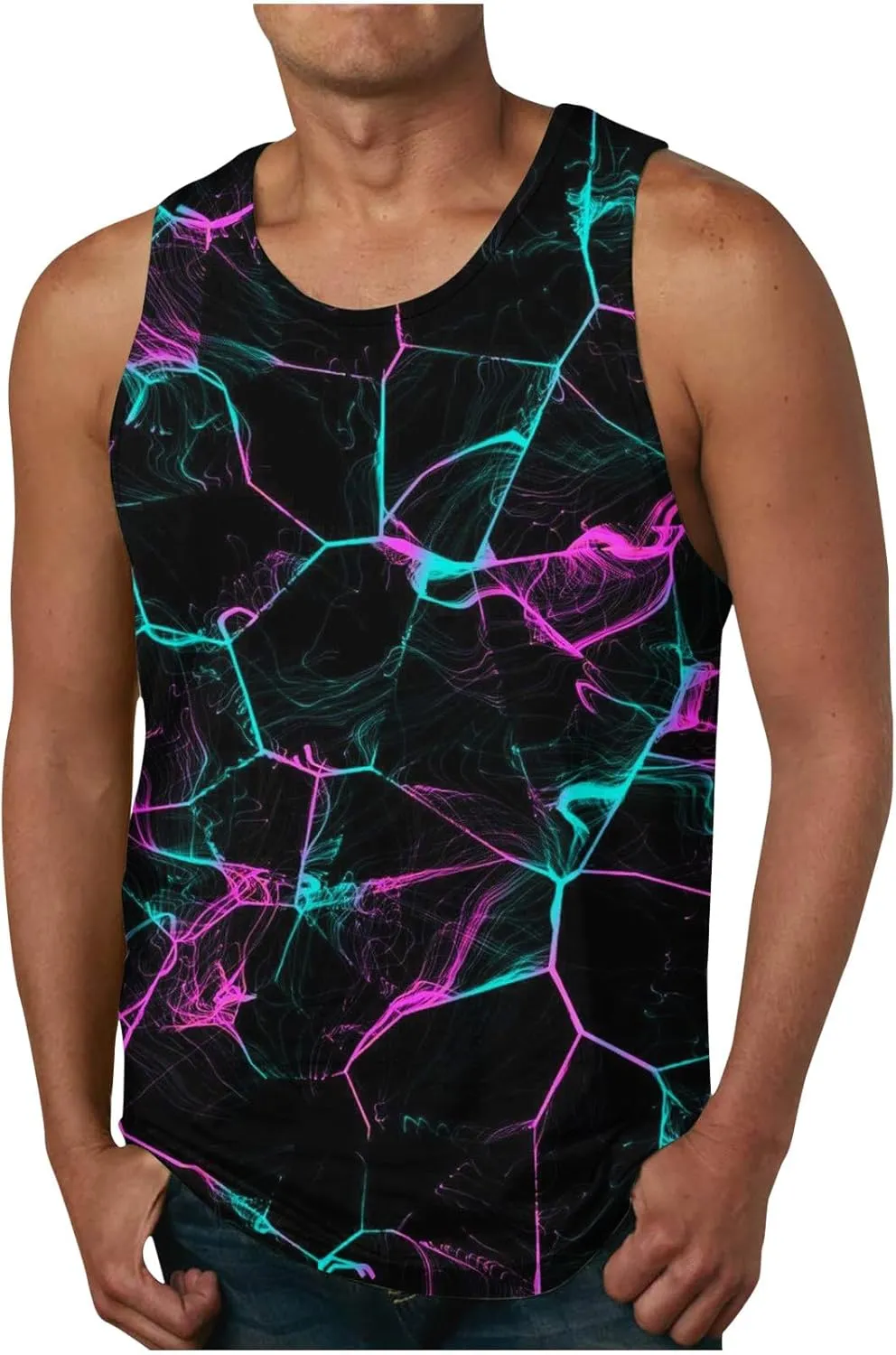Mens Novelty Tank Top Cool Design 3D Graphic Breathable Quick Dry Workout Undershirts Casual Sleeveless Summer Top