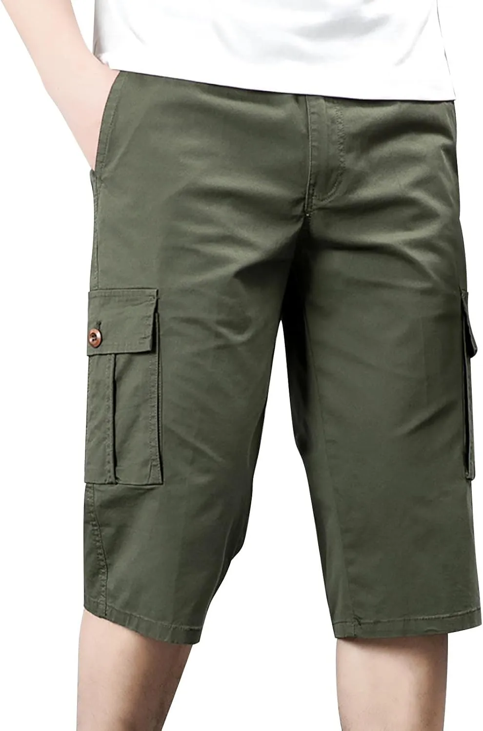 Mens Shorts Elastic Waist Cargo Shorts Cotton Work Shorts Multi Pocket Casual Comfort Flex Waistband Shorts