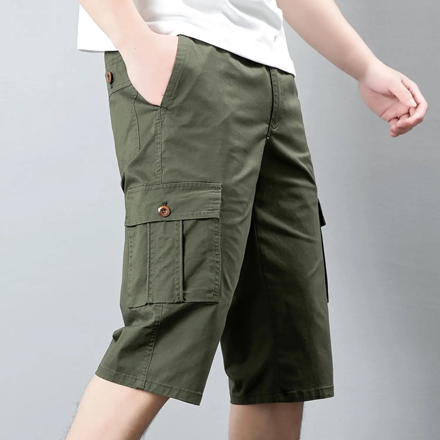 Mens Shorts Elastic Waist Cargo Shorts Cotton Work Shorts Multi Pocket Casual Comfort Flex Waistband Shorts