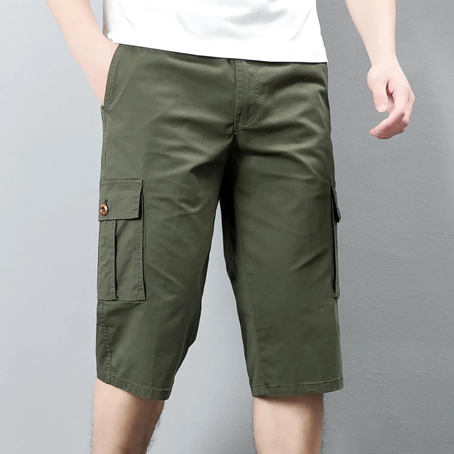 Mens Shorts Elastic Waist Cargo Shorts Cotton Work Shorts Multi Pocket Casual Comfort Flex Waistband Shorts