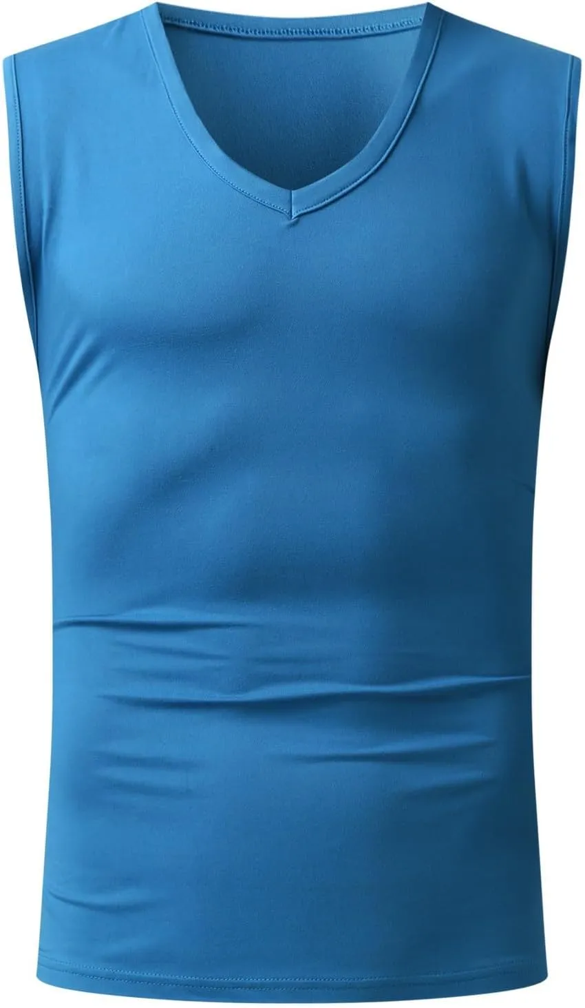 Men's Tank Top Summer Cool Traceless Thin Breathable Color V-Neck Sleeveless Top Workout Shirts Athletic Undershirt