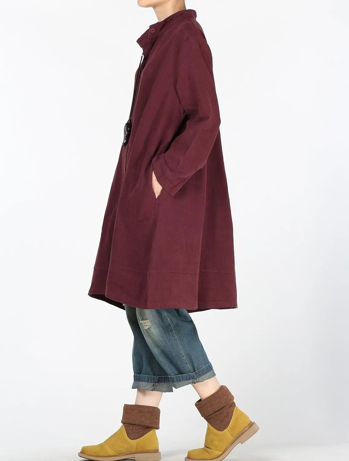 Minibee Women's Oversized Button Down Shirts Long Sleeve Cotton Linen Light Blouse Jacket With Pockets