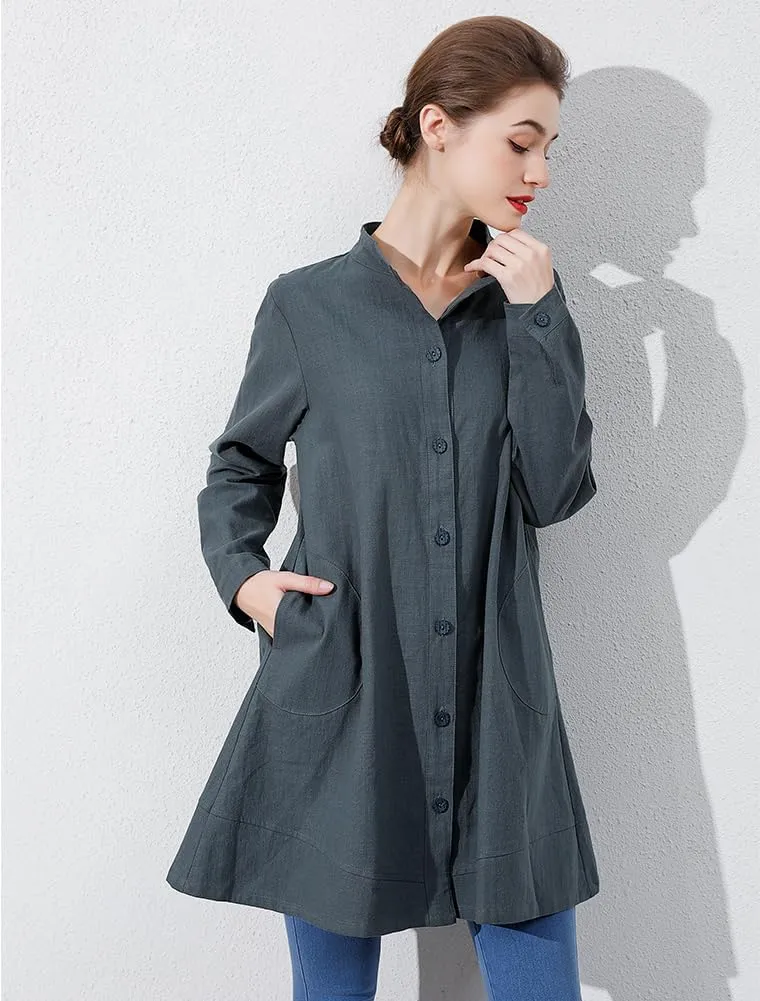 Minibee Women's Oversized Button Down Shirts Long Sleeve Cotton Linen Light Blouse Jacket With Pockets