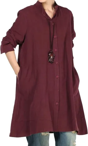 Minibee Women's Oversized Button Down Shirts Long Sleeve Cotton Linen Light Blouse Jacket With Pockets