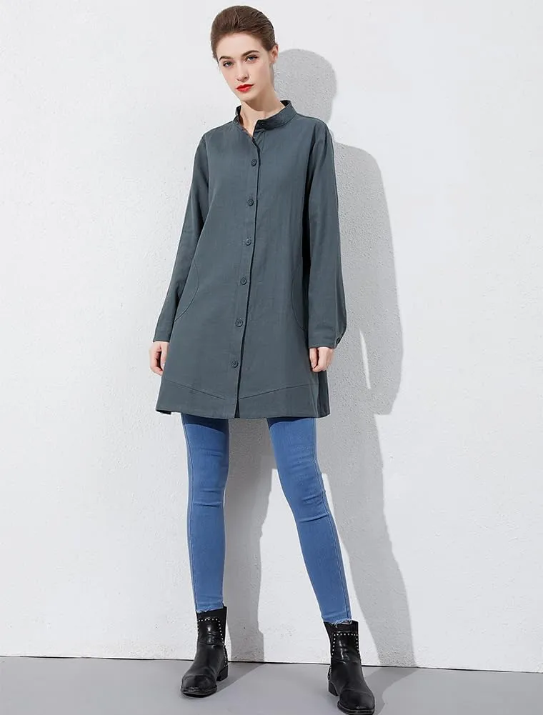 Minibee Women's Oversized Button Down Shirts Long Sleeve Cotton Linen Light Blouse Jacket With Pockets