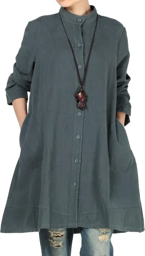 Minibee Women's Oversized Button Down Shirts Long Sleeve Cotton Linen Light Blouse Jacket With Pockets