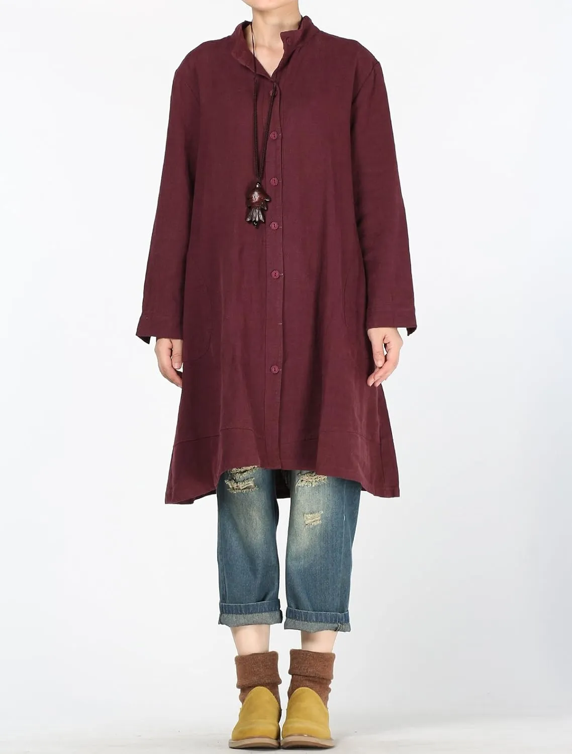 Minibee Women's Oversized Button Down Shirts Long Sleeve Cotton Linen Light Blouse Jacket With Pockets