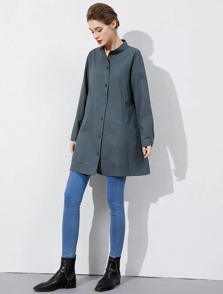 Minibee Women's Oversized Button Down Shirts Long Sleeve Cotton Linen Light Blouse Jacket With Pockets