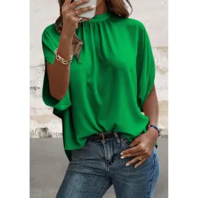 Mock Neck Split Batwing Sleeve Top