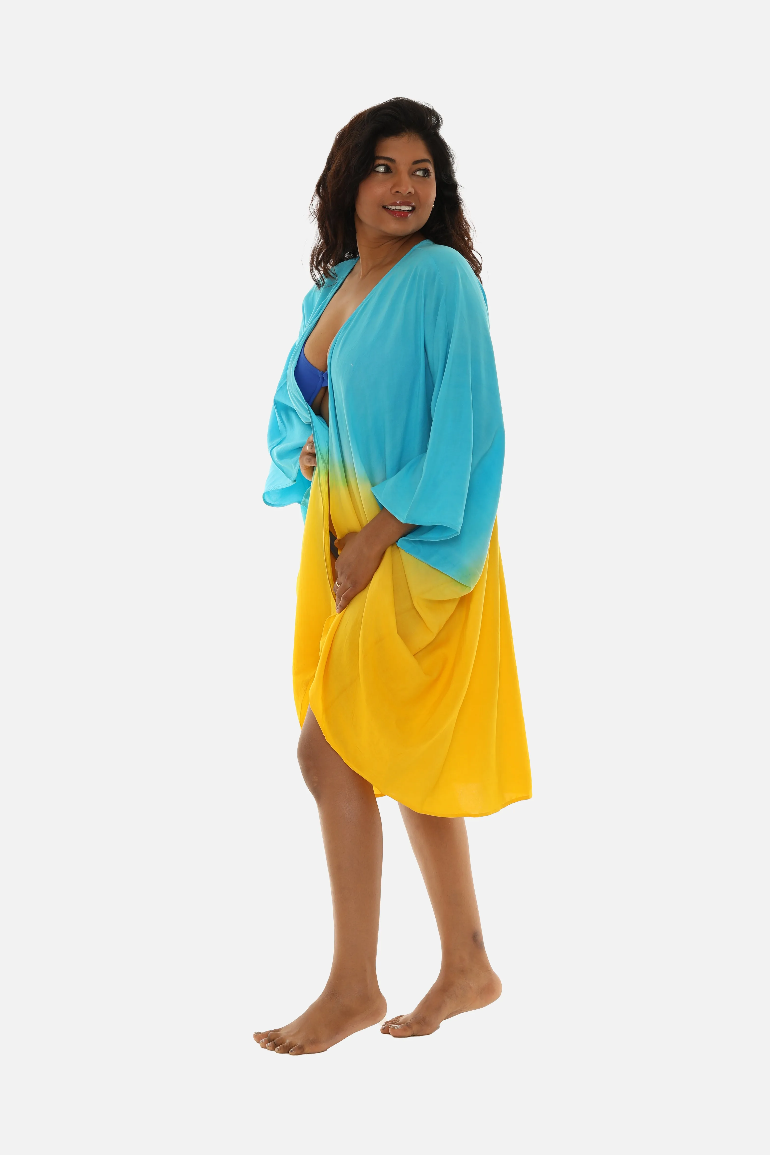 Ombré Three-Quarter Sleeve Cover-Up