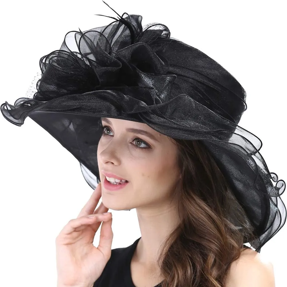 Original One Women's Organza Feather/Veil Tea Party Occasion Derby Event Church Dress Sun Hat