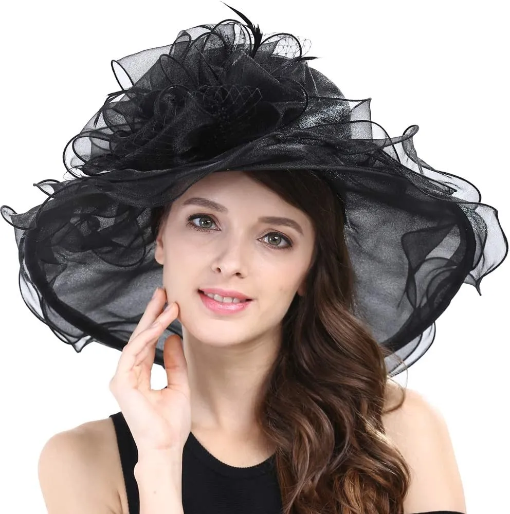 Original One Women's Organza Feather/Veil Tea Party Occasion Derby Event Church Dress Sun Hat