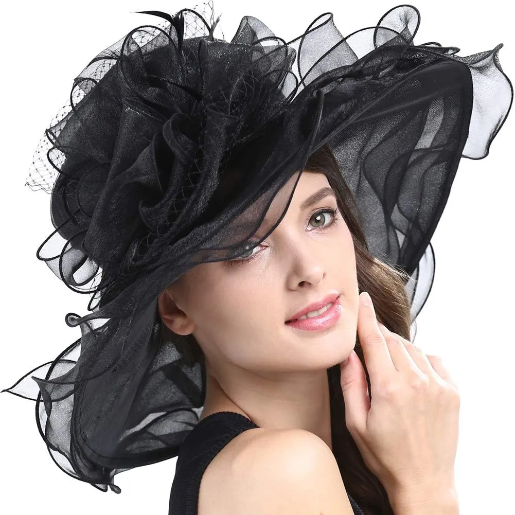 Original One Women's Organza Feather/Veil Tea Party Occasion Derby Event Church Dress Sun Hat