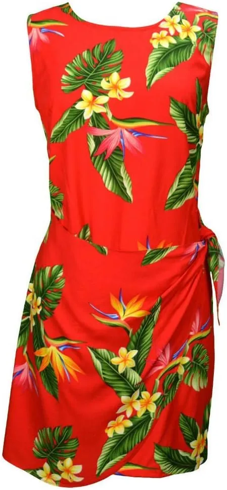 RJC Women's Pristine Paradise Short Hawaiian Mock Wrap Sarong Rayon Dress