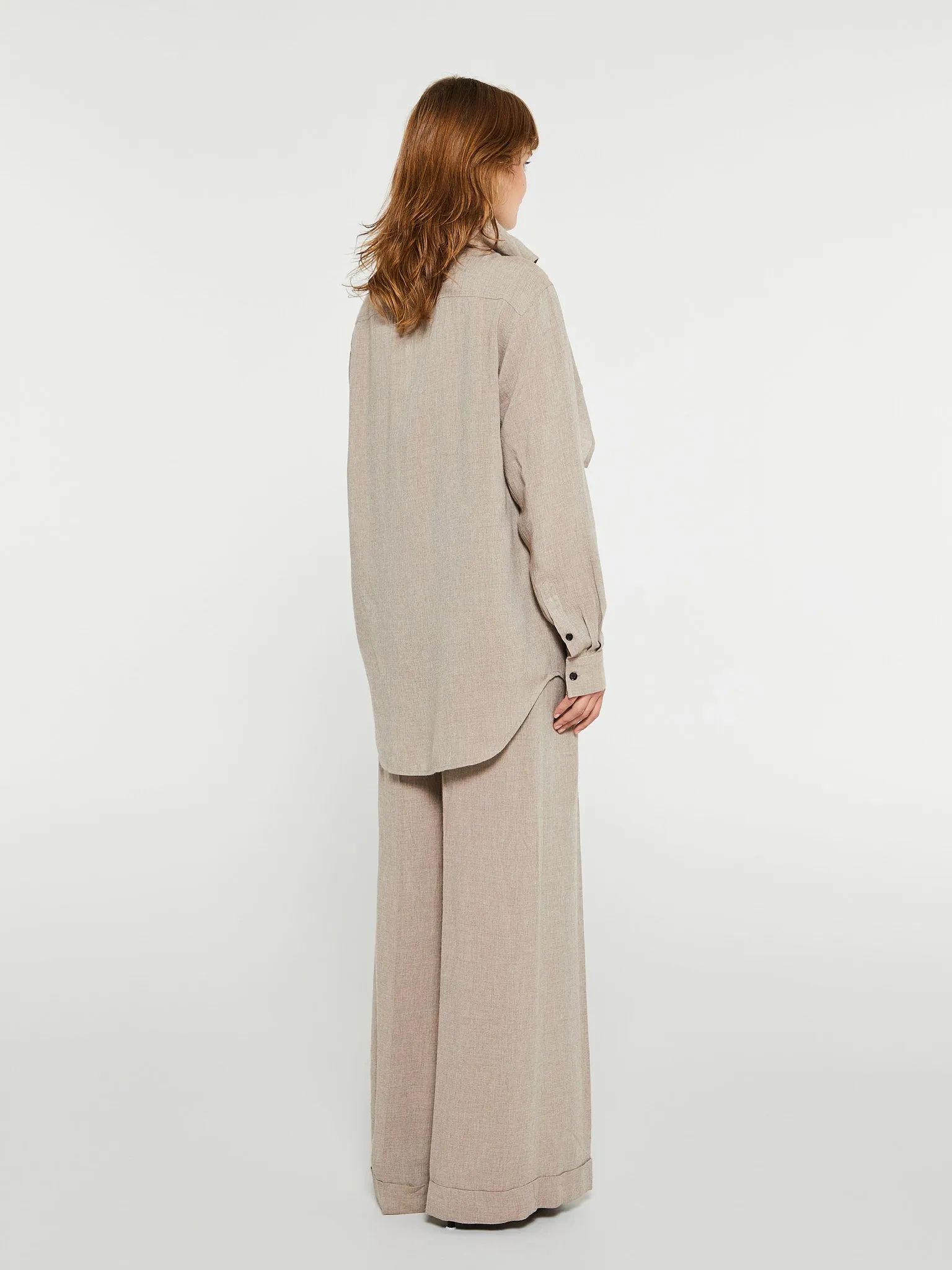 Scarf-Collar Fluid Shirt in Light Brown Mélange