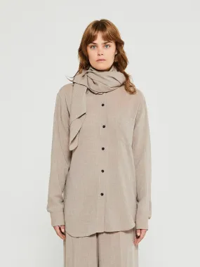 Scarf-Collar Fluid Shirt in Light Brown Mélange