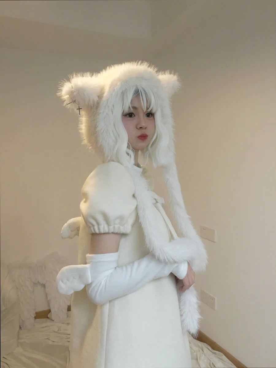 Sheep Ears Cross White Fuzzy Hat