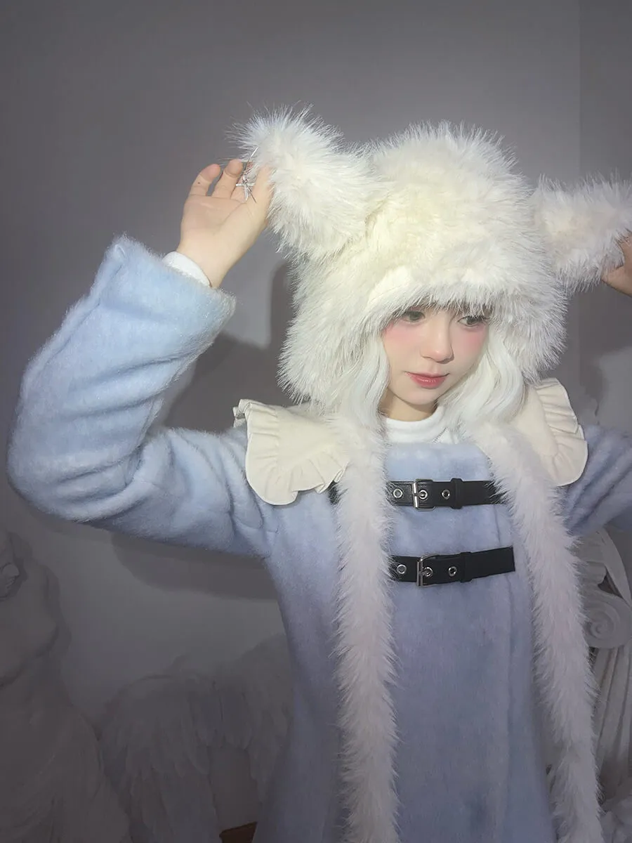 Sheep Ears Cross White Fuzzy Hat