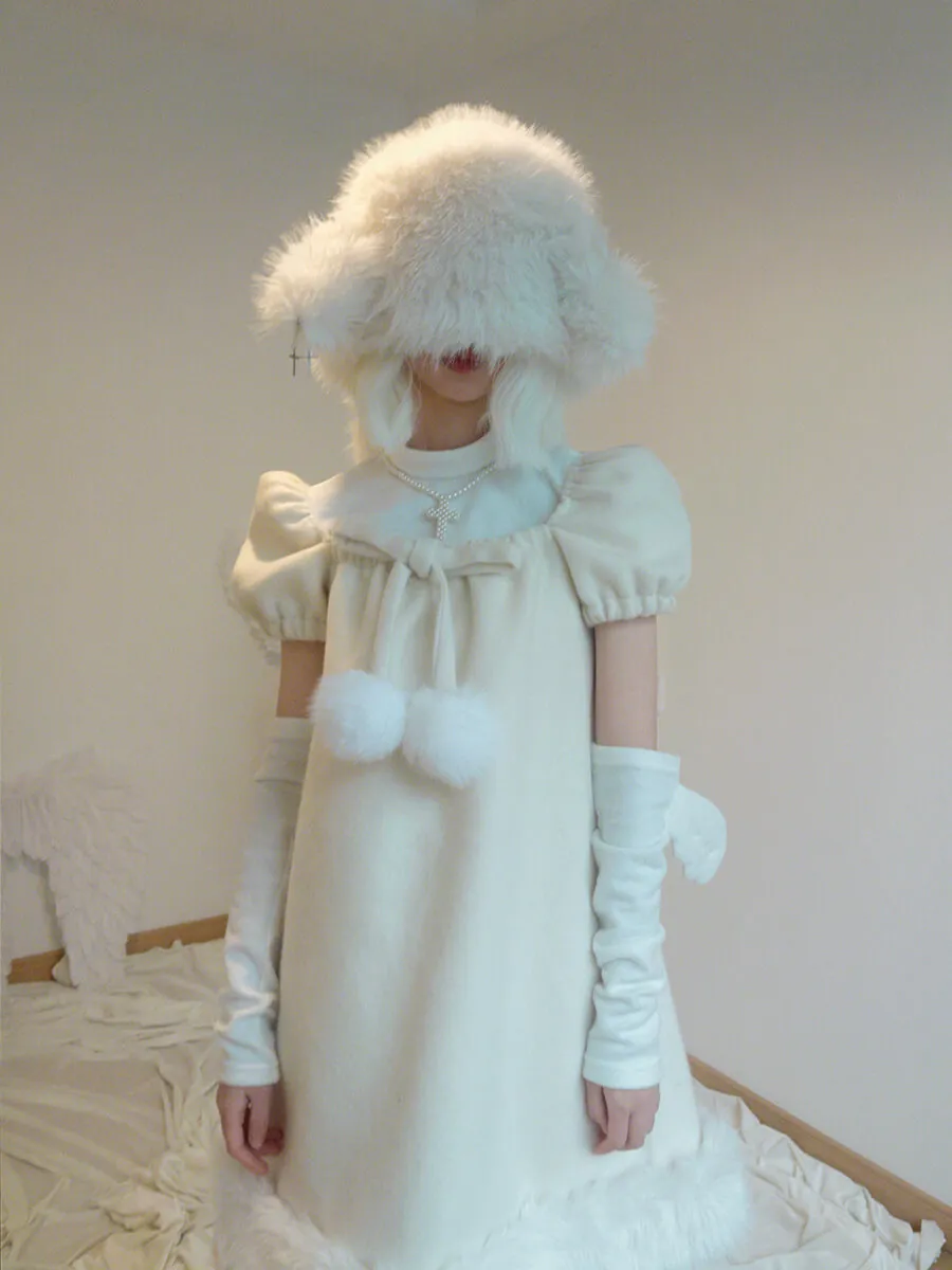 Sheep Ears Cross White Fuzzy Hat