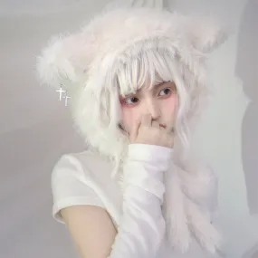 Sheep Ears Cross White Fuzzy Hat