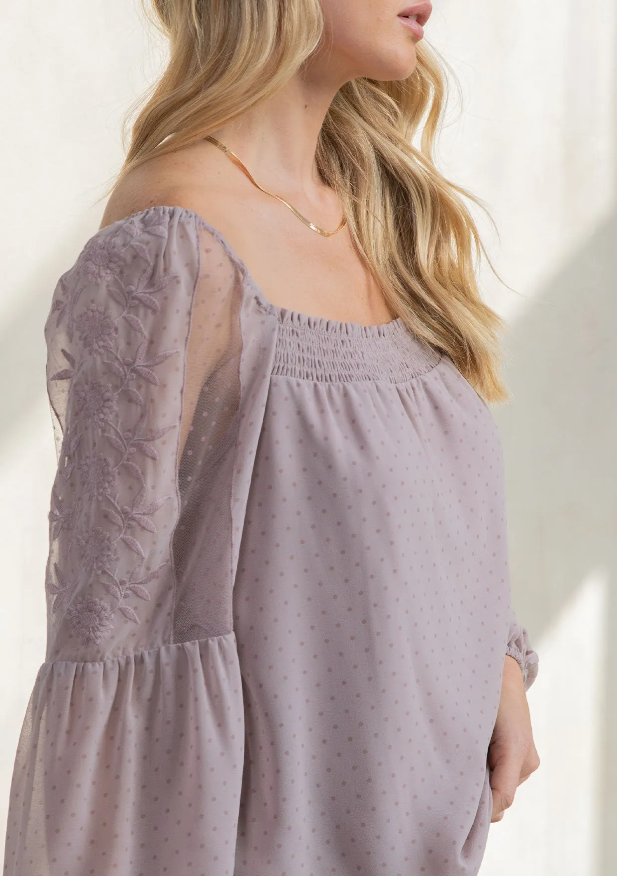 Sheer Chiffon Polka Dot Square Neck Flowy Blouse