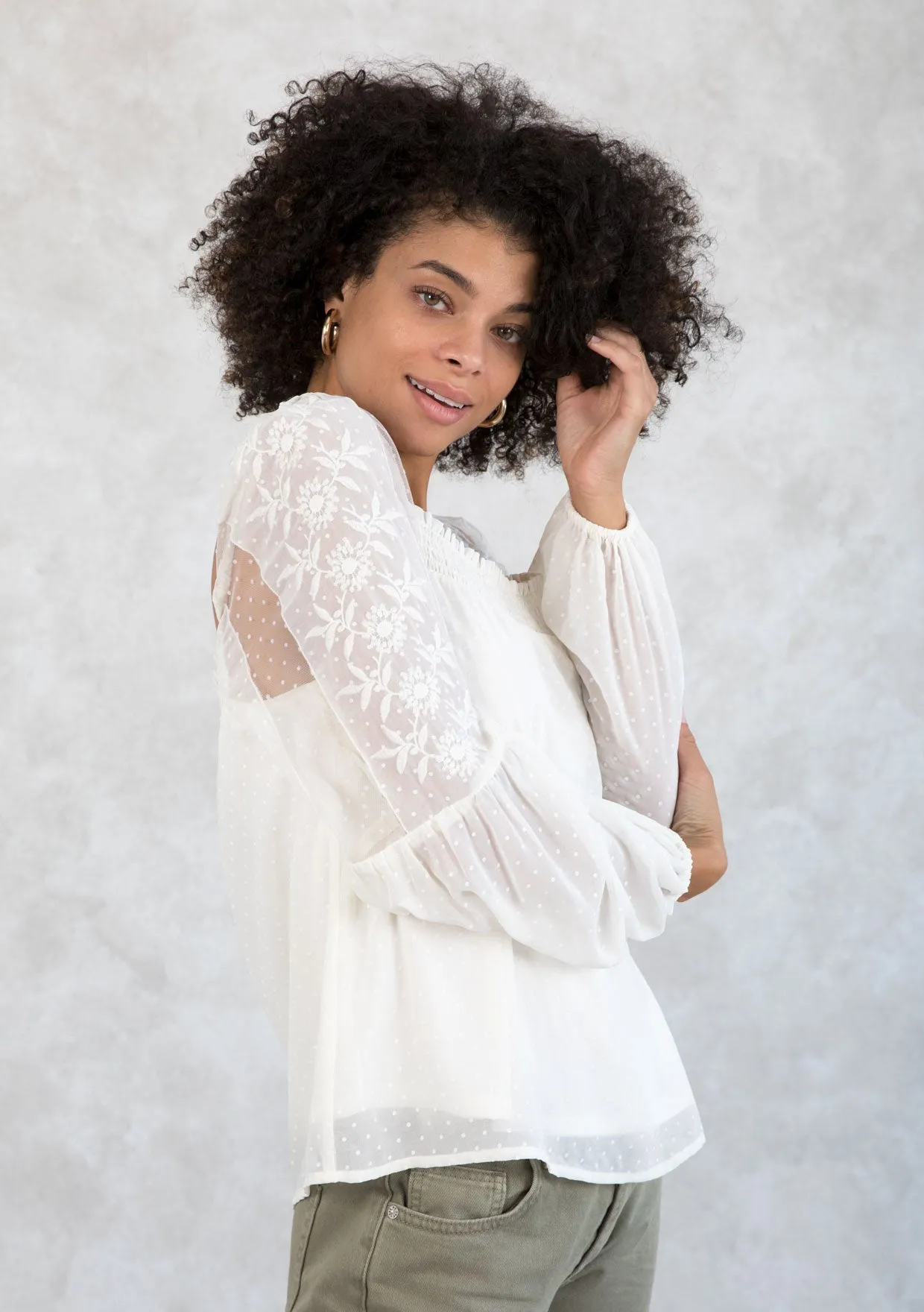 Sheer Chiffon Polka Dot Square Neck Flowy Blouse
