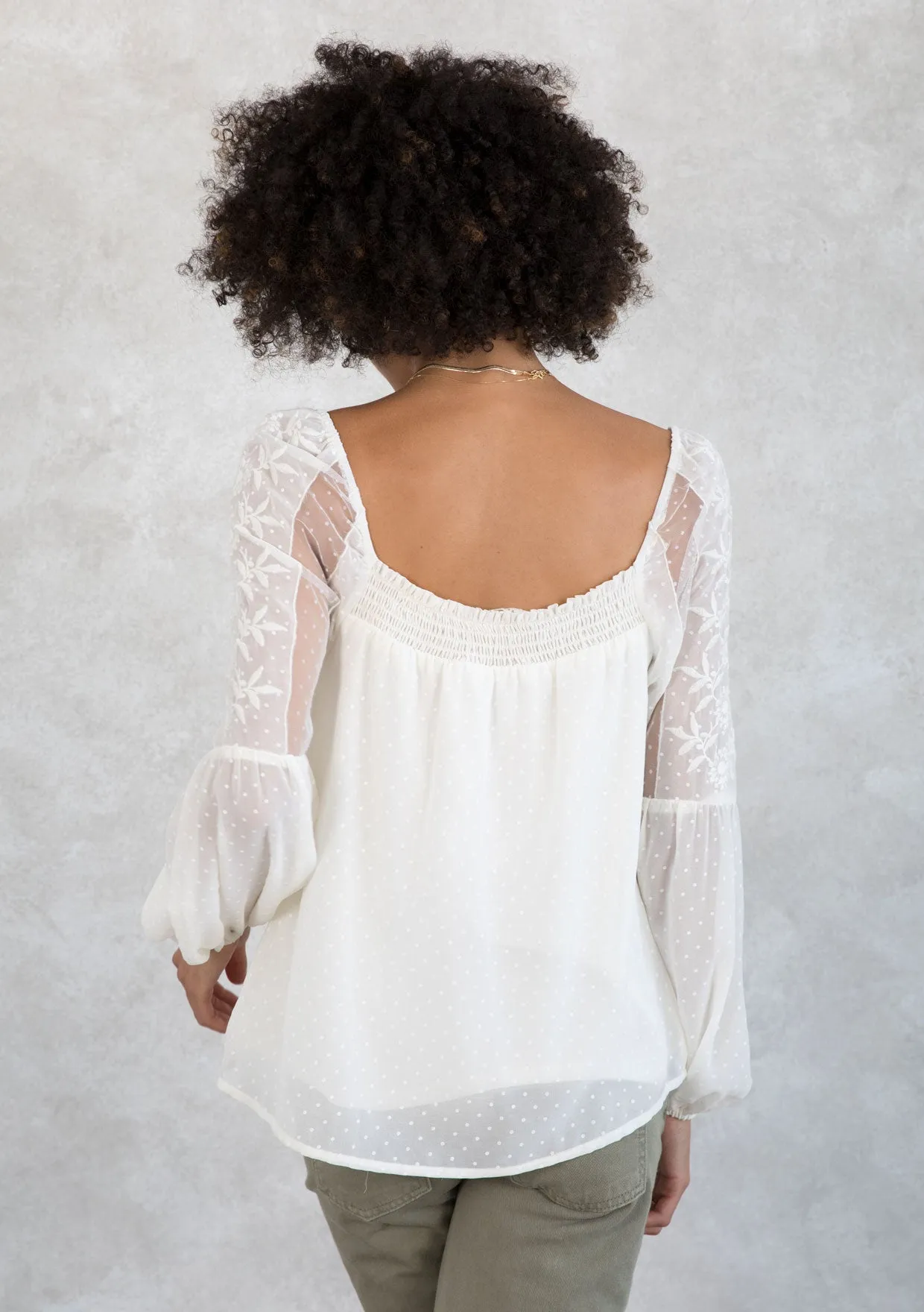 Sheer Chiffon Polka Dot Square Neck Flowy Blouse