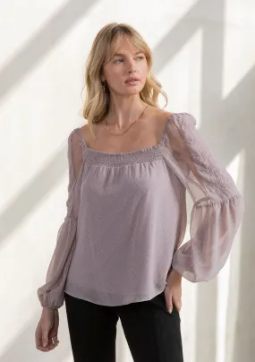 Sheer Chiffon Polka Dot Square Neck Flowy Blouse