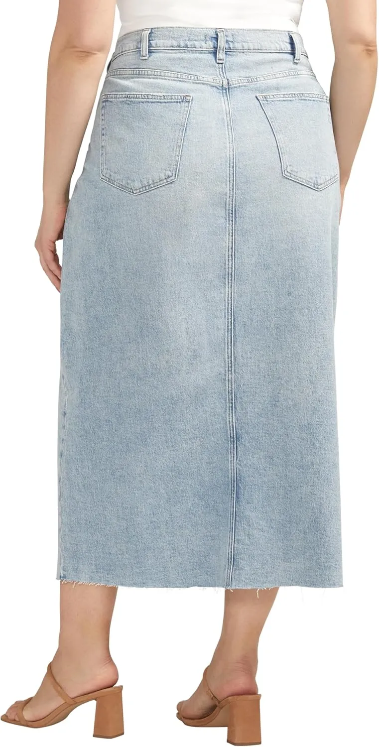 Silver Jeans Co. Women's Plus Size Front-Slit Midi Jean Skirt