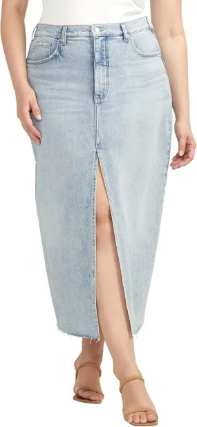 Silver Jeans Co. Women's Plus Size Front-Slit Midi Jean Skirt