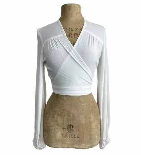 Solid White Drama Sleeve Babaloo Cropped Wrap Top