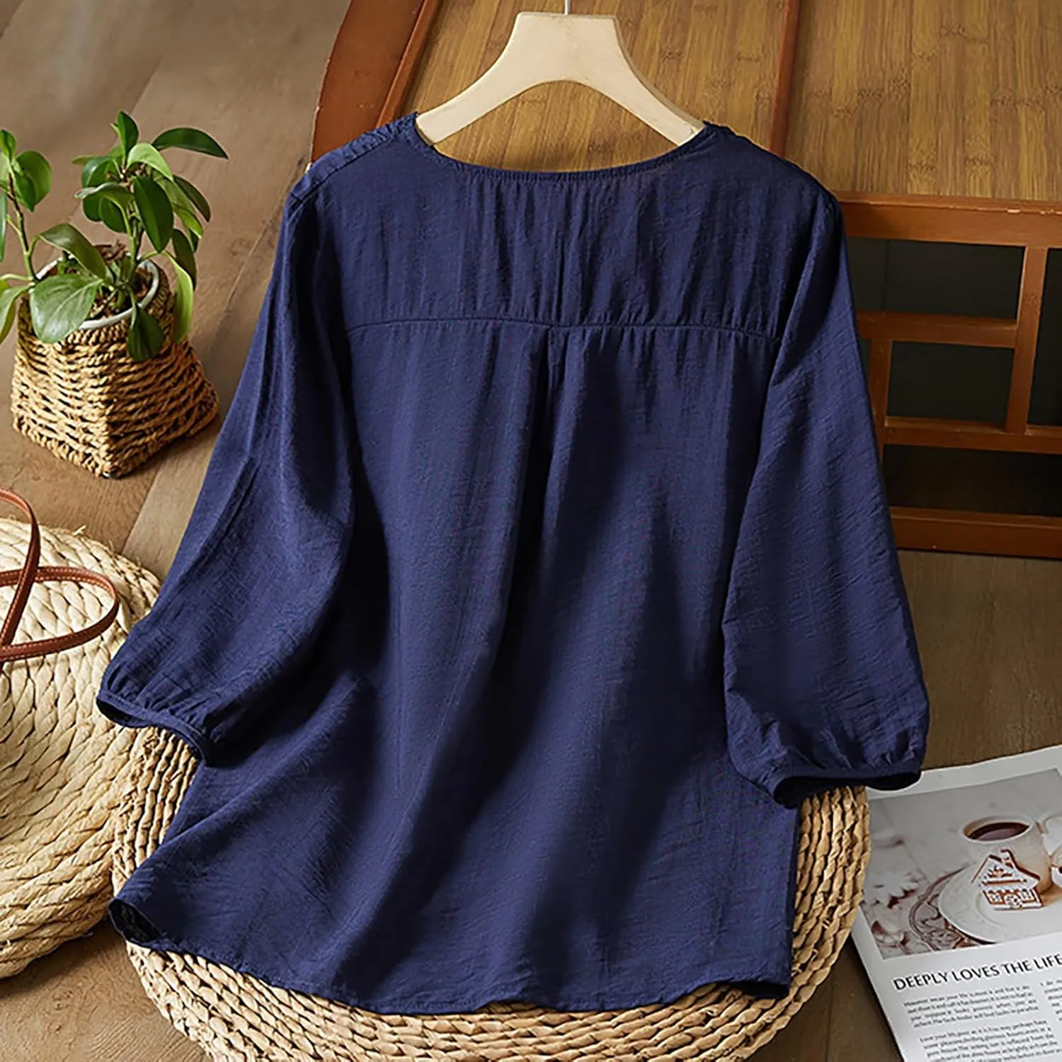 Swimsuit Coverup for Women 2025 Trendy V Neck Roll up Sleeve Tops Boho Button down Blouses Beach Swimsuit Coverup