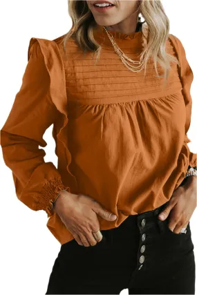 TEEK - Ochre Ruffled Mock Neck Long Sleeve Blouse