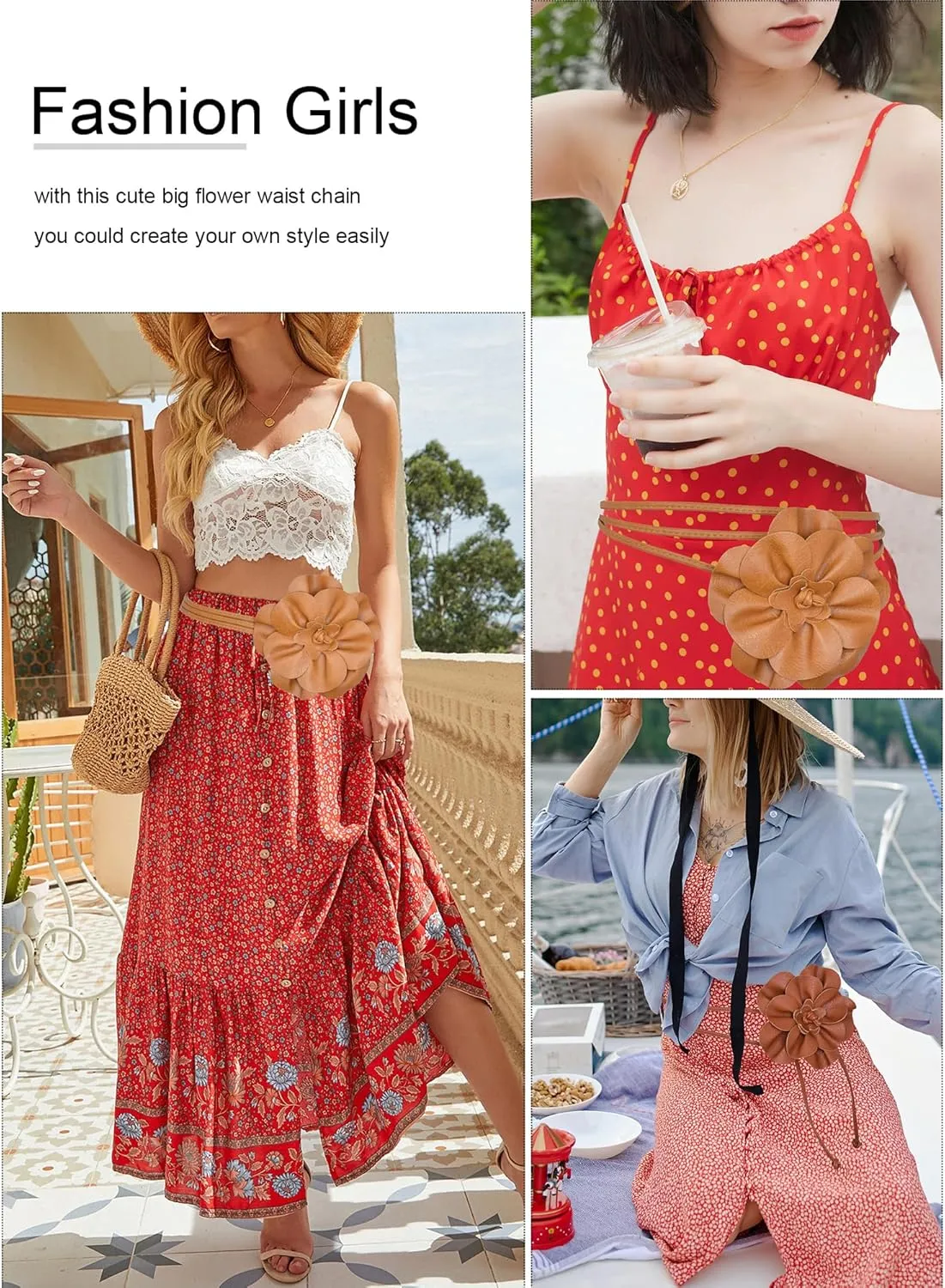 TeeYee Women Girls Big Decor Flower Waist Chain/Rope/Belt For Wedding Dress Female Waistband Skinny Belt