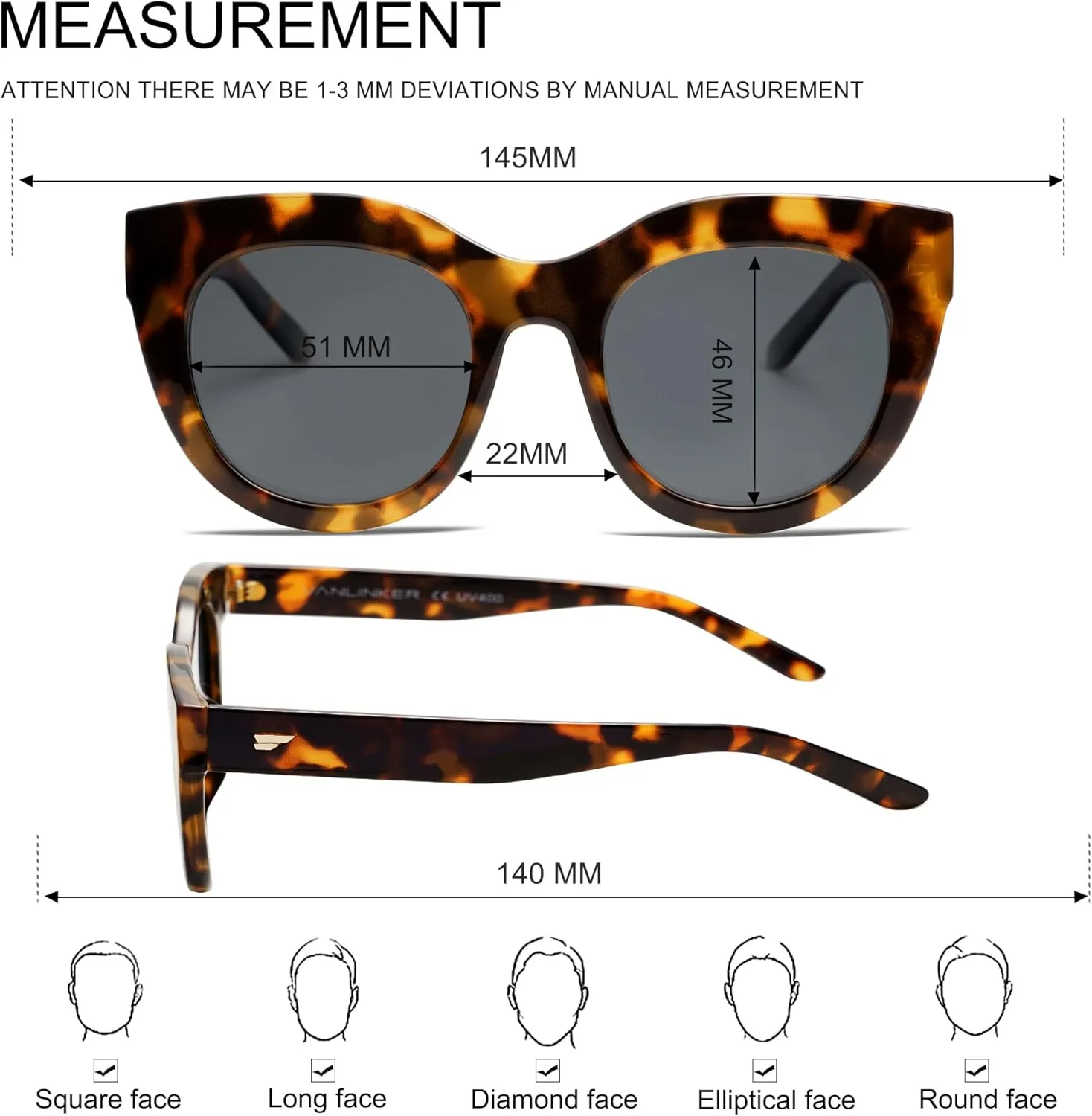VANLINKER New Version Trendy Polarized Cat Eye Sunglasses for Women Retro Oversized Sunnies VL9690