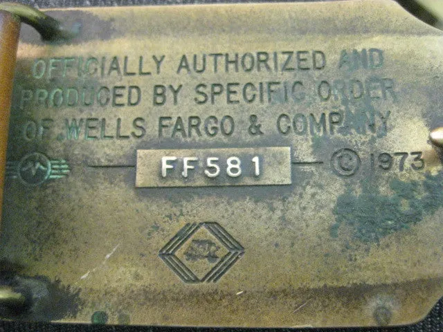 Vintage 70s leather belt Well Fargo Buckle 1973 FF581