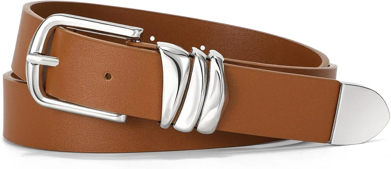 VONMELLI Women's Belt for Jeans Dress Leather Belt for Women Fashion Waist Ladies Belt with Sliver Buckle