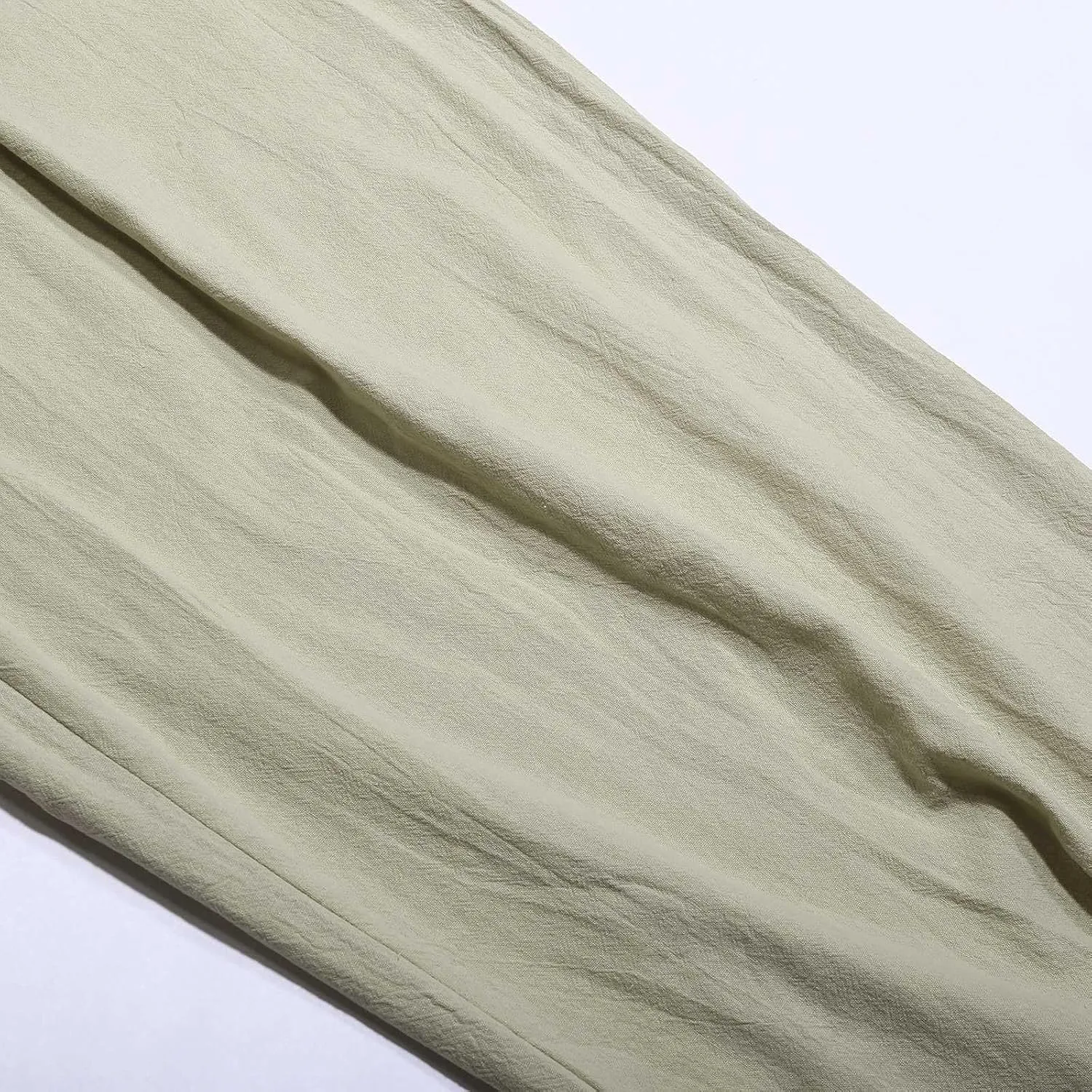 White Linen Pants Men Big and Tall Casual Elastic Waist Baggy Trousers Loose Leisure Vintage Yoga Pants with Pockets