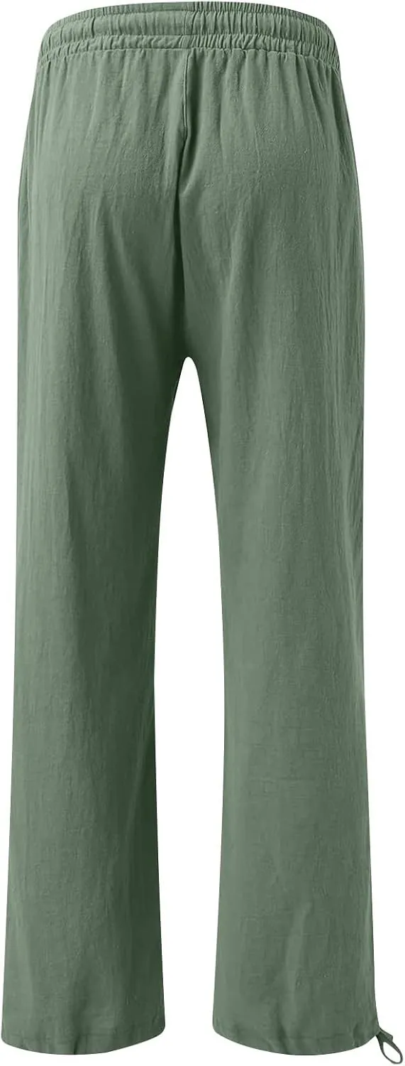 Wide Leg Pants for Women Comfy Linen Pants Light Weight Fit Summer Loose High Waist Palazzo Trousers with Pockets