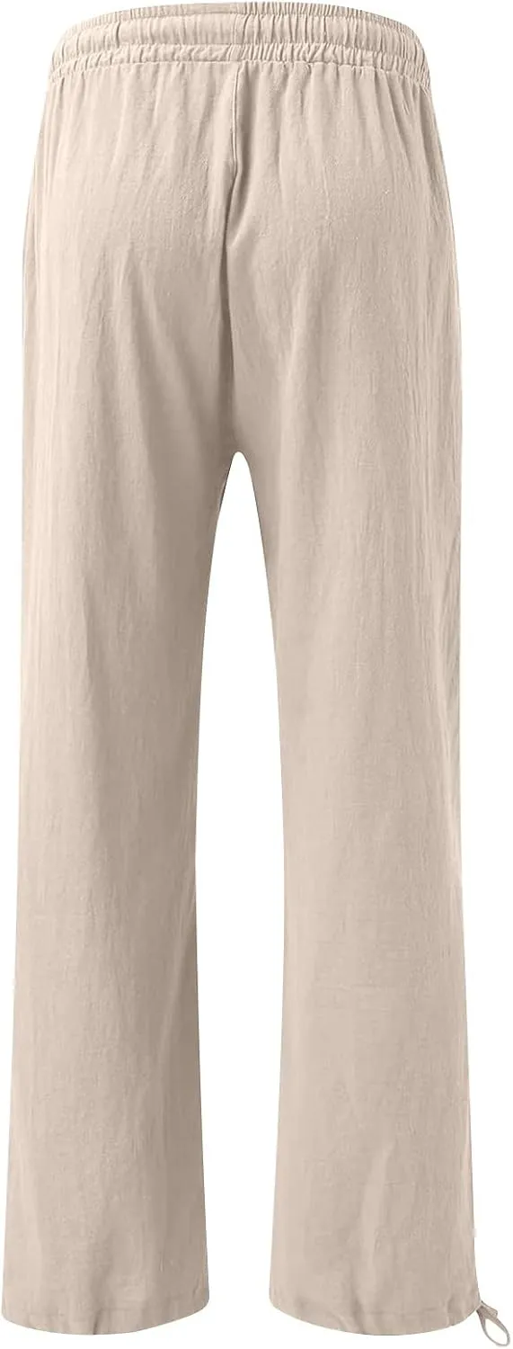 Wide Leg Pants for Women Comfy Linen Pants Light Weight Fit Summer Loose High Waist Palazzo Trousers with Pockets